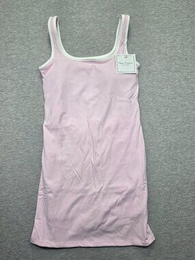 NWT New Fashion Pink Tank Top Built In Bra XS Scoop Neck White Trim